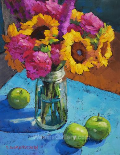 Sunflowers with Green Apples by Sarah Blumenschein